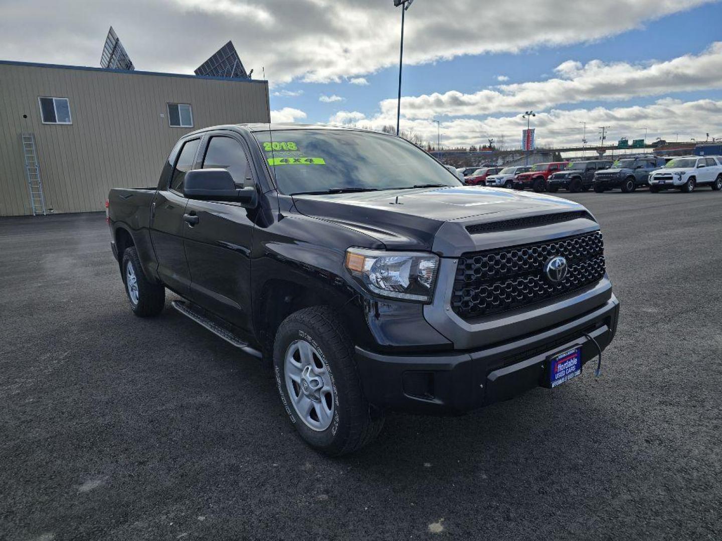 2018 BLACK TOYOTA TUNDRA DOUBLE CAB SR/SR5 (5TFUM5F14JX) with an 4.6L engine, Automatic transmission, located at 2525 S. Cushman, Fairbanks, AK, 99701, (907) 452-5707, 64.824036, -147.712311 - Photo#0