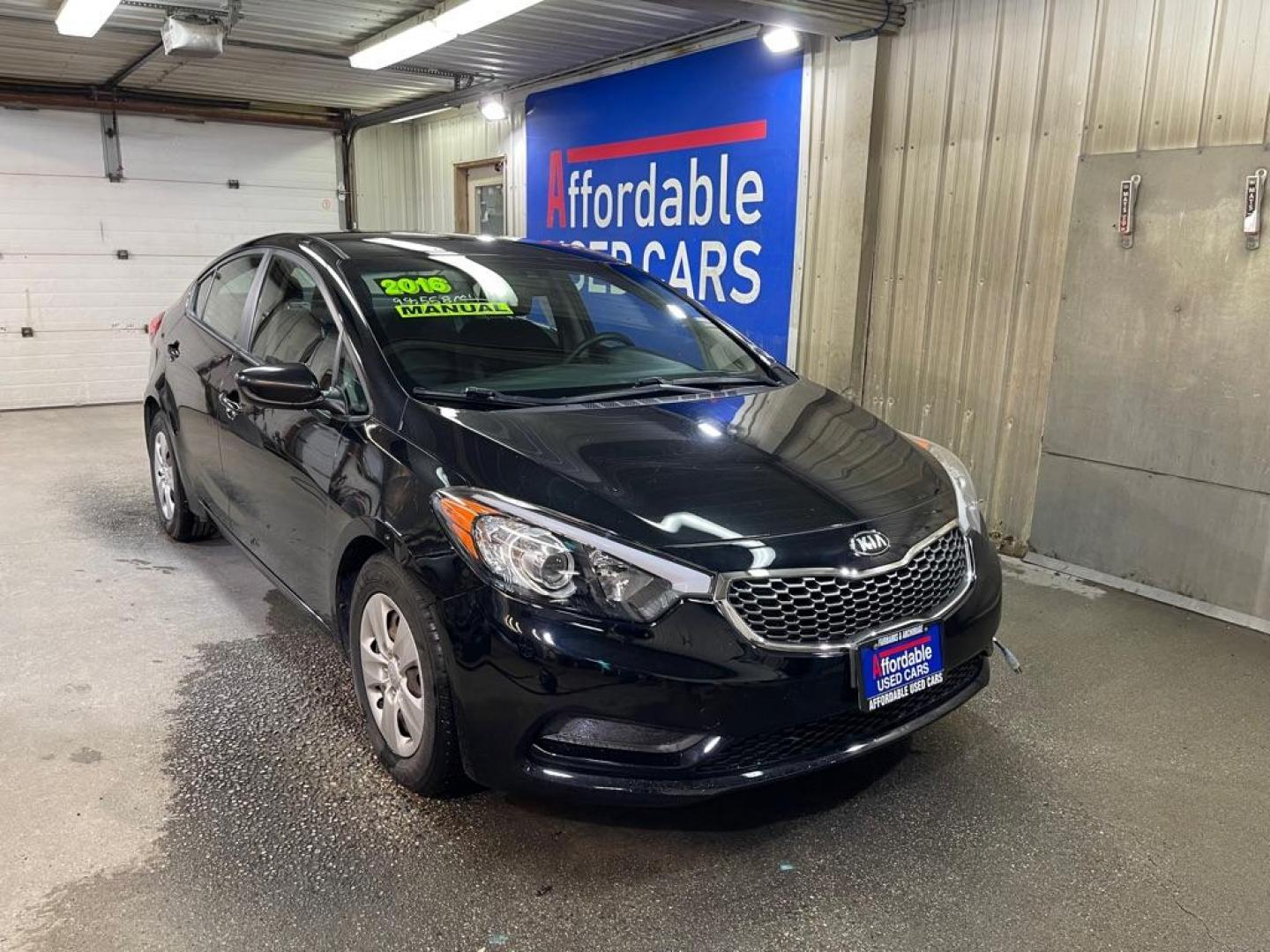 2016 BLACK KIA FORTE LX (KNAFK4A68G5) with an 1.8L engine, 6-Speed Manual transmission, located at 2525 S. Cushman, Fairbanks, AK, 99701, (907) 452-5707, 64.824036, -147.712311 - Photo#0