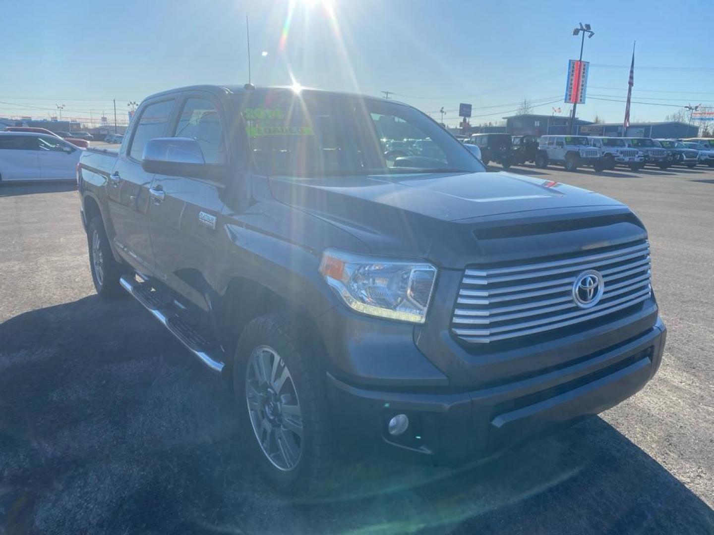 2014 GRAY TOYOTA TUNDRA CREWMAX PLATINUM (5TFAY5F12EX) with an 5.7L engine, Automatic transmission, located at 2525 S. Cushman, Fairbanks, AK, 99701, (907) 452-5707, 64.824036, -147.712311 - Photo#1