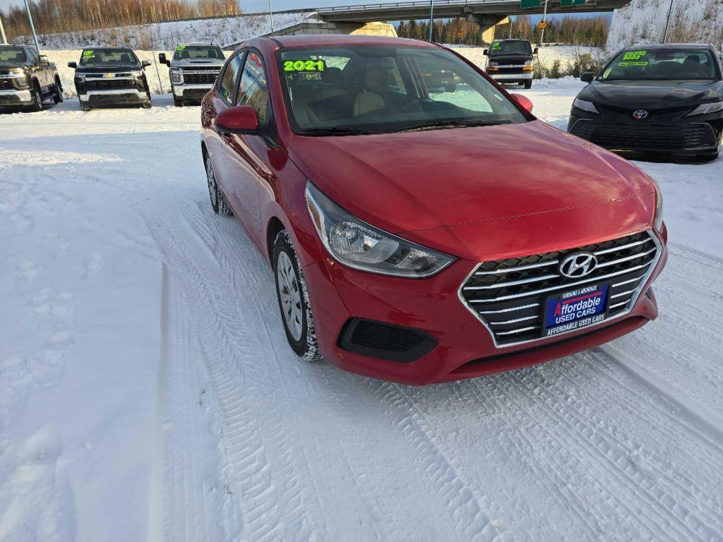 2021 RED HYUNDAI ACCENT SE (3KPC24A68ME) with an 1.6L engine, 6-Speed Manual transmission, located at 2525 S. Cushman, Fairbanks, AK, 99701, (907) 452-5707, 64.824036, -147.712311 - Photo#0