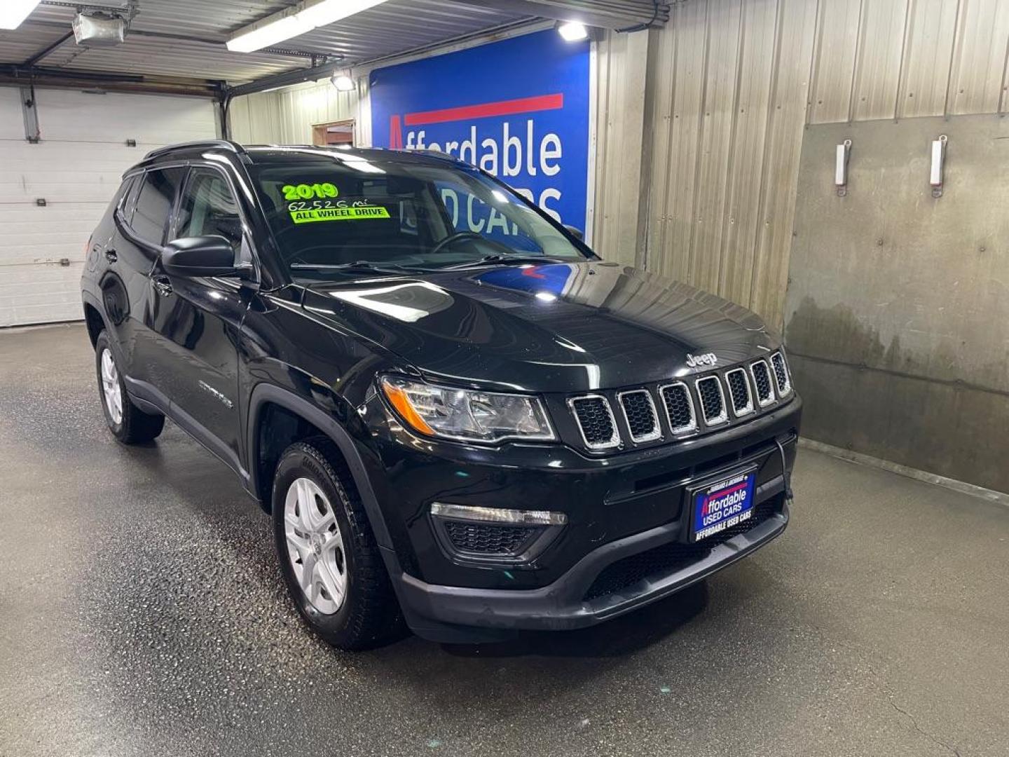 2019 BLACK JEEP COMPASS SPORT (3C4NJDAB8KT) with an 2.4L engine, Automatic transmission, located at 2525 S. Cushman, Fairbanks, AK, 99701, (907) 452-5707, 64.824036, -147.712311 - Photo#0