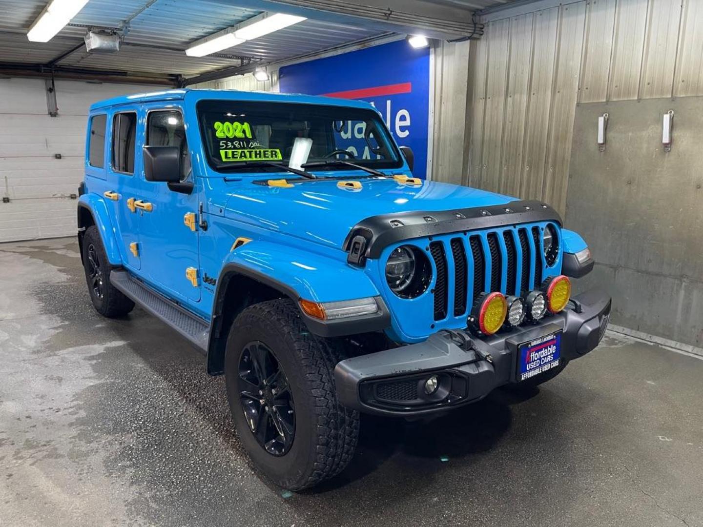 2021 BLUE JEEP WRANGLER UNLIMI SAHARA (1C4HJXEN8MW) with an 2.0L engine, Automatic transmission, located at 2525 S. Cushman, Fairbanks, AK, 99701, (907) 452-5707, 64.824036, -147.712311 - Photo#0