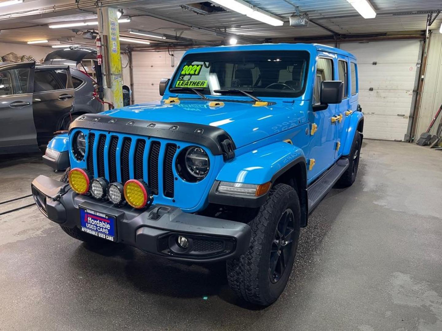 2021 BLUE JEEP WRANGLER UNLIMI SAHARA (1C4HJXEN8MW) with an 2.0L engine, Automatic transmission, located at 2525 S. Cushman, Fairbanks, AK, 99701, (907) 452-5707, 64.824036, -147.712311 - Photo#1