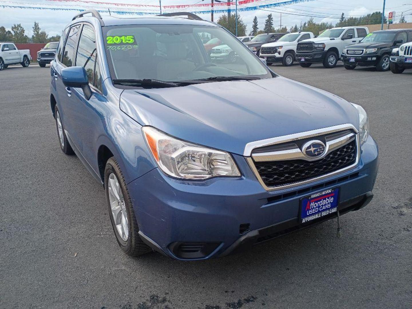 2015 BLUE SUBARU FORESTER 2.5I PREMIUM (JF2SJADC8FH) with an 2.5L engine, Automatic transmission, located at 2525 S. Cushman, Fairbanks, AK, 99701, (907) 452-5707, 64.824036, -147.712311 - Photo#0
