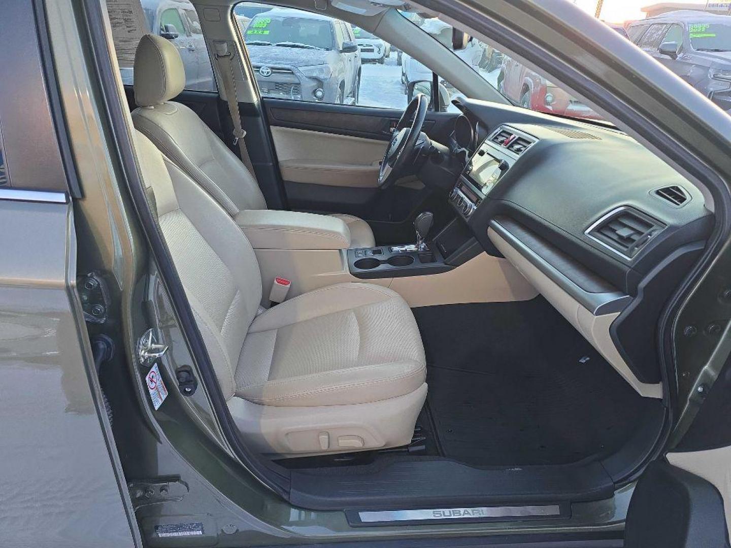 2015 GREEN SUBARU OUTBACK 2.5I LIMITED (4S4BSANC6F3) with an 2.5L engine, Continuously Variable transmission, located at 2525 S. Cushman, Fairbanks, AK, 99701, (907) 452-5707, 64.824036, -147.712311 - Photo#3