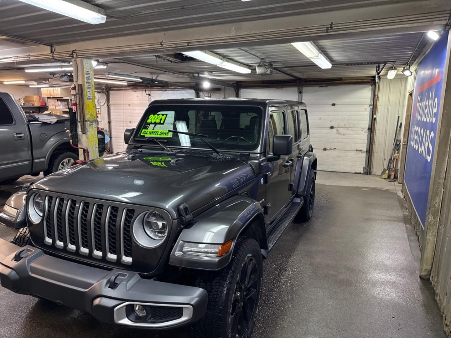 2021 GRAY JEEP WRANGLER UNLIMI SAHARA 4XE (1C4JJXP60MW) with an 2.0L engine, Automatic transmission, located at 2525 S. Cushman, Fairbanks, AK, 99701, (907) 452-5707, 64.824036, -147.712311- Photo#1