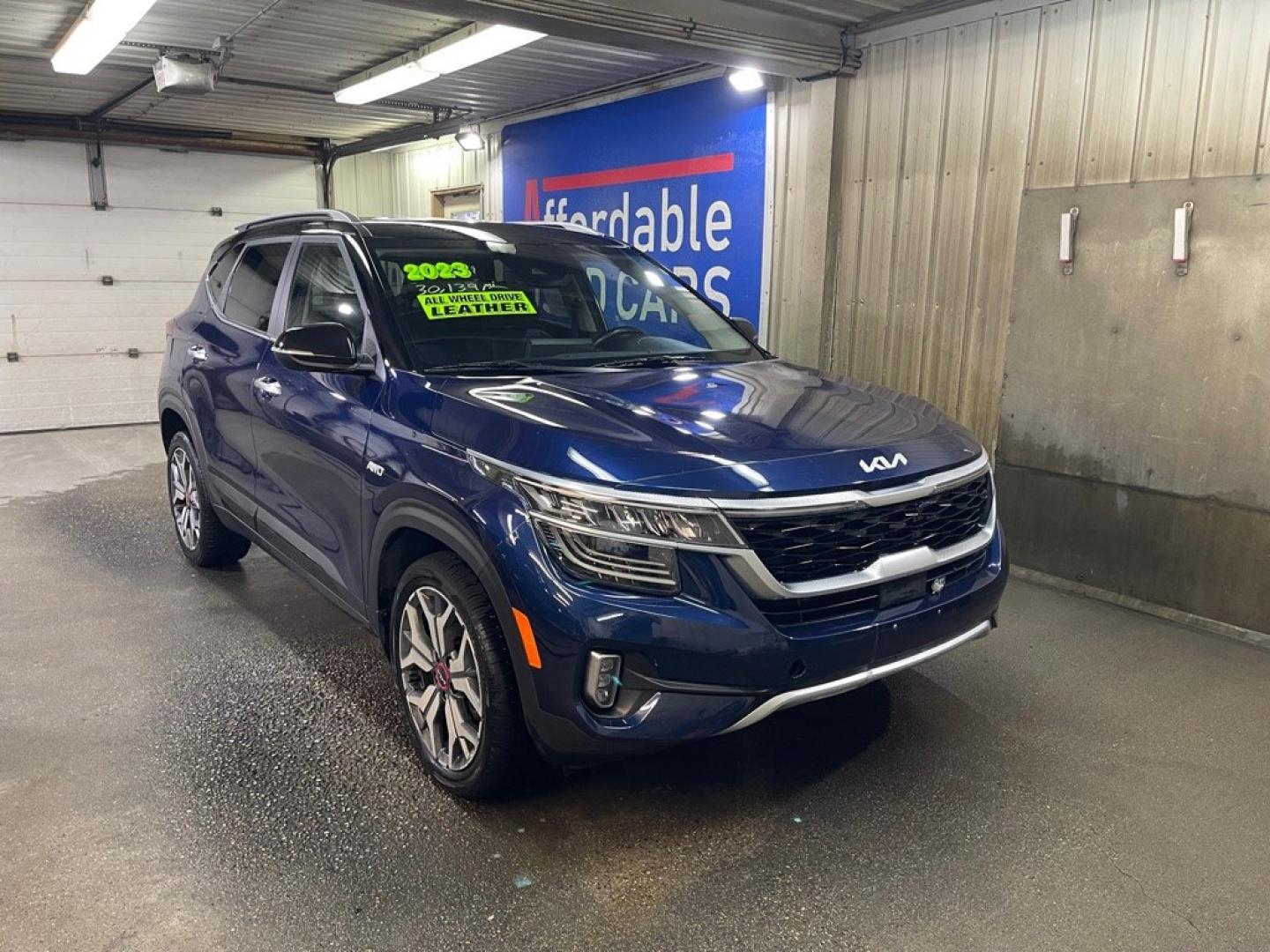 2023 BLUE KIA SELTOS SX (KNDETCA29P7) with an 1.6L engine, Automatic transmission, located at 2525 S. Cushman, Fairbanks, AK, 99701, (907) 452-5707, 64.824036, -147.712311- Photo#0