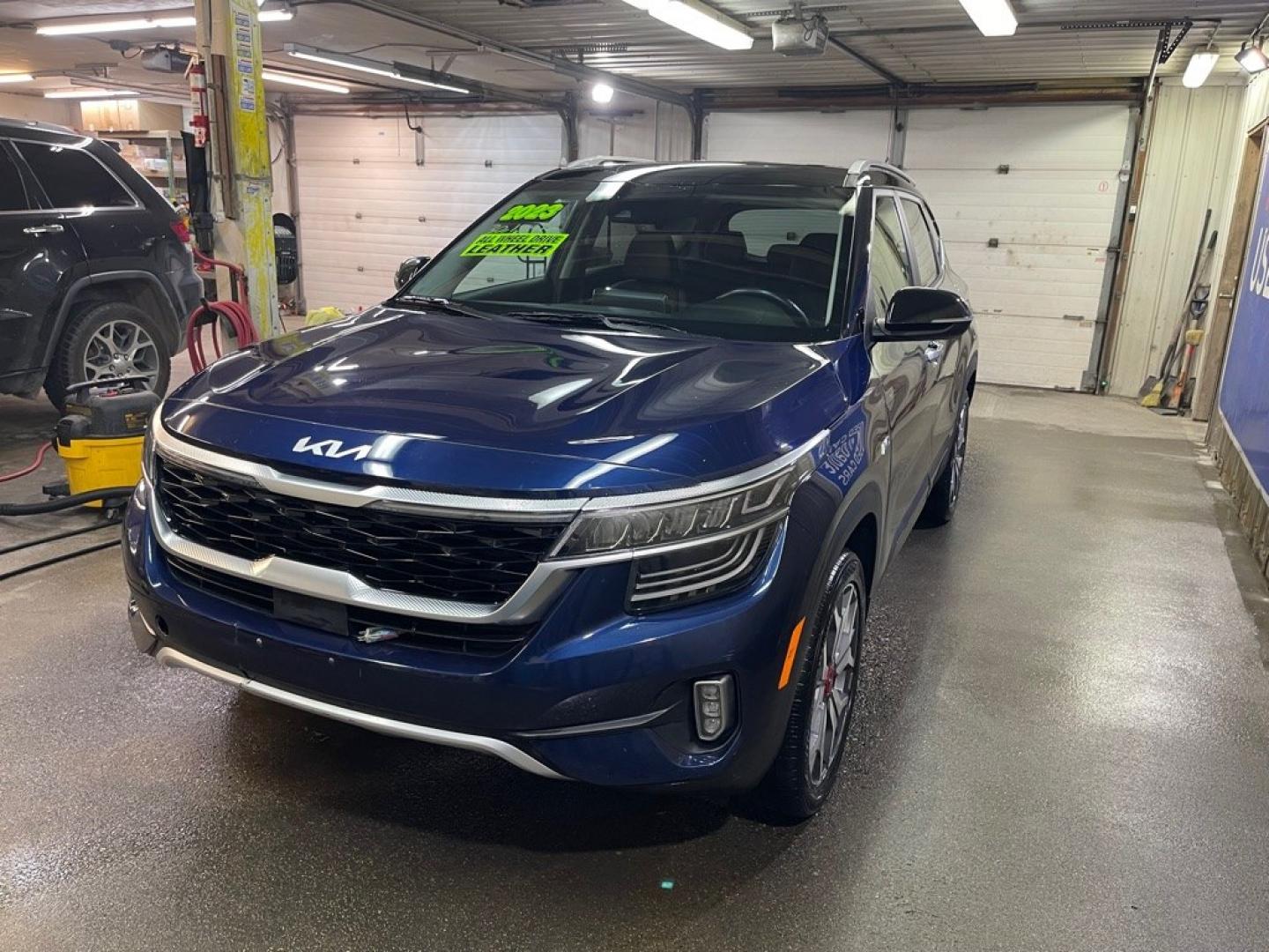 2023 BLUE KIA SELTOS SX (KNDETCA29P7) with an 1.6L engine, Automatic transmission, located at 2525 S. Cushman, Fairbanks, AK, 99701, (907) 452-5707, 64.824036, -147.712311- Photo#1
